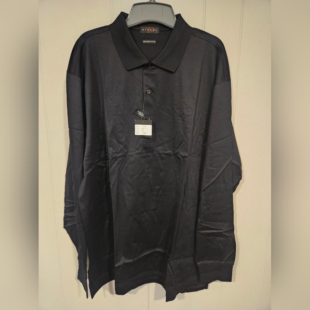 Divots Polo Shirt Golf Long Sleeve Black Mercerized Cotton Size XL 7300L NWT
